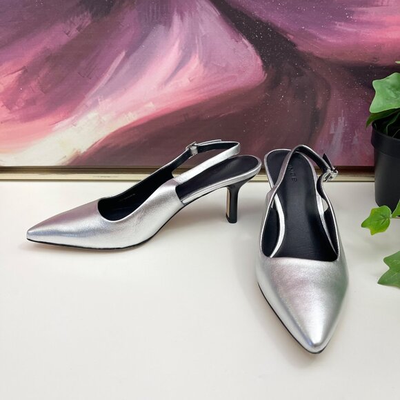 Vince Pandora Pointed Toe Slingback Pump in Silver Size 7.5 - Picture 6 of 13